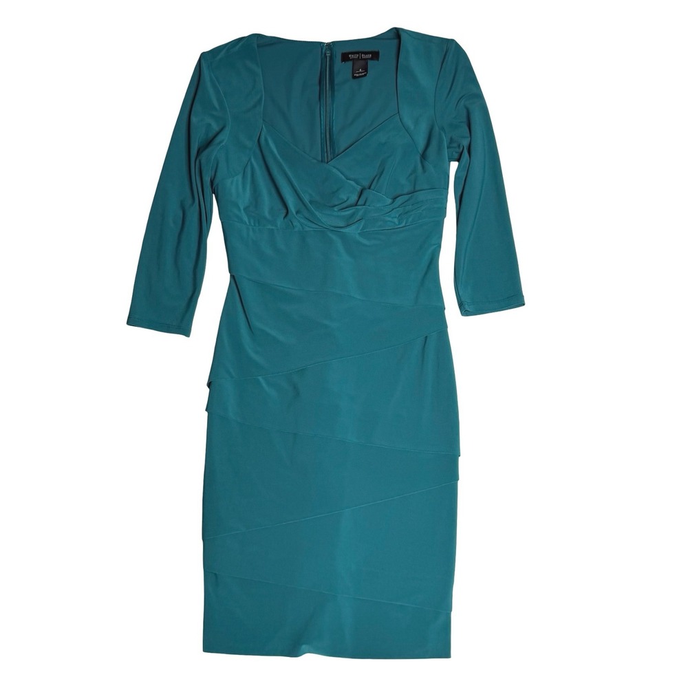 White House Black Market Tiered Sheath Dress Teal Womens Size 4